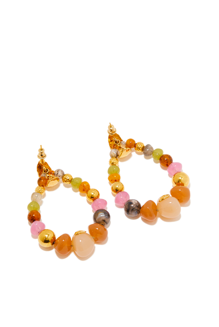 Large Stone Hoop Earrings, Gold-Plated Brass & Acetate Pearls